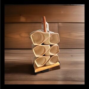 Rodolfo Padilla Vintage Drip Glaze Stoneware Coffee Mugs 6 Cups & Wood Stand